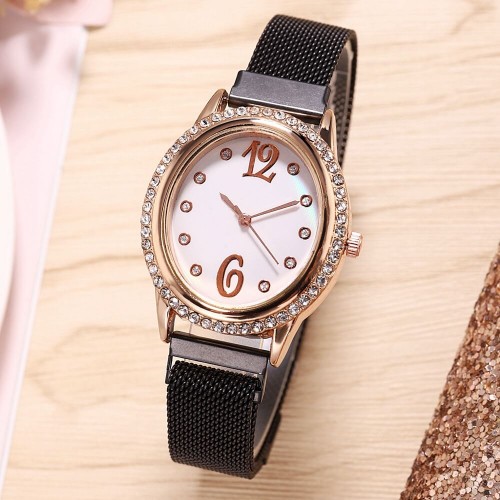 Oval Dial Women's Analog Quartz Watch - Black |image
