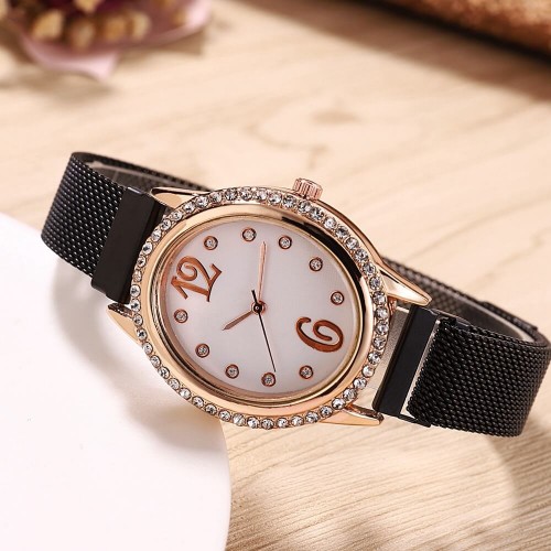 Oval Dial Women's Analog Quartz Watch - Black |image