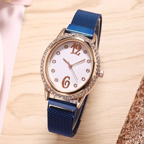 Oval Dial Women's Analog Quartz Watch - Blue |image