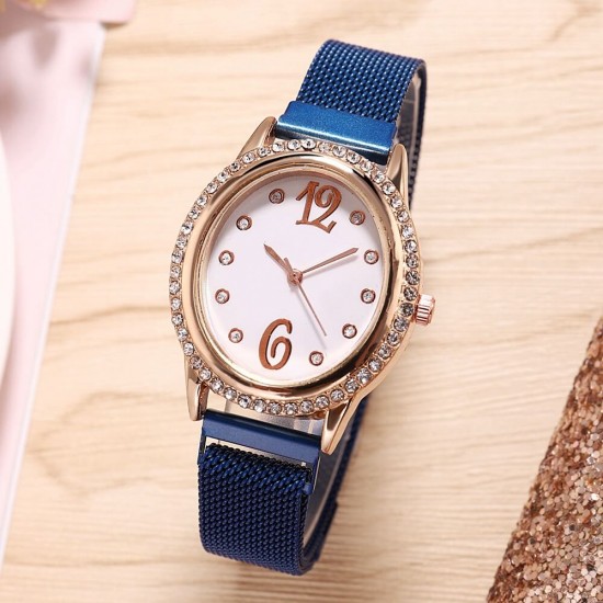 Oval Dial Women's Analog Quartz Watch - Blue |image