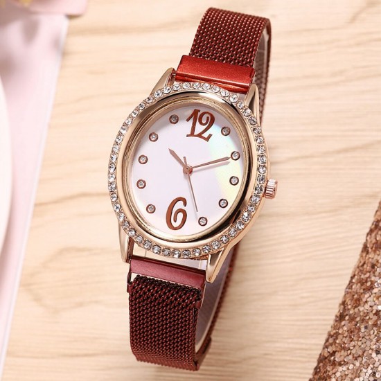 Oval Dial Women's Analog Quartz Watch - Red |image