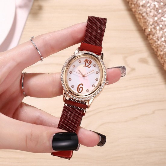 Oval Dial Women's Analog Quartz Watch - Red |image