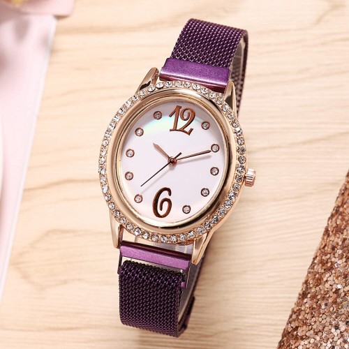 Oval Dial Women's Analog Quartz Watch - Purple |image