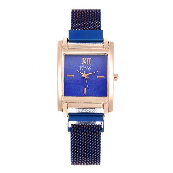 Rectangular Dial Women's Magnetic Wrist Watch - Blue |image