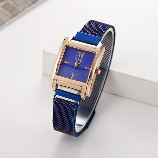  Rectangular Dial Women's Magnetic Wrist Watch - Blue |image