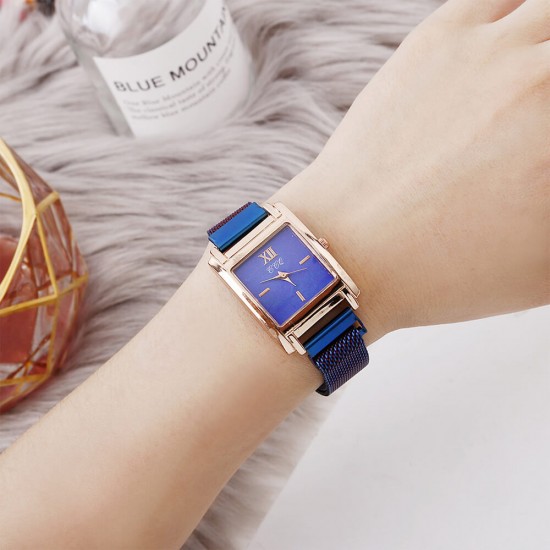  Rectangular Dial Women's Magnetic Wrist Watch - Blue |image