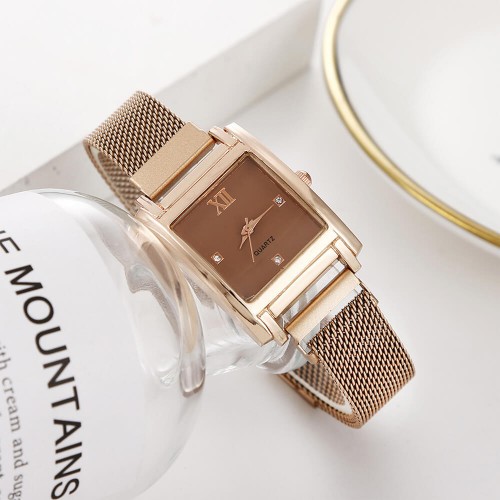  Rectangular Dial Women's Magnetic Wrist Watch - Gold |image