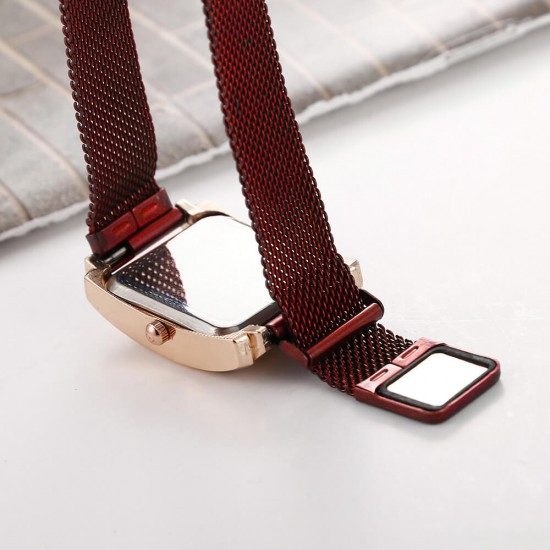  Rectangular Dial Women's Magnetic Wrist Watch - Red |image