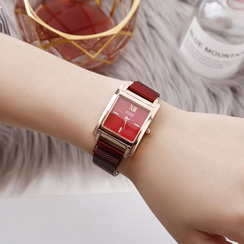  Rectangular Dial Women's Magnetic Wrist Watch - Red |image
