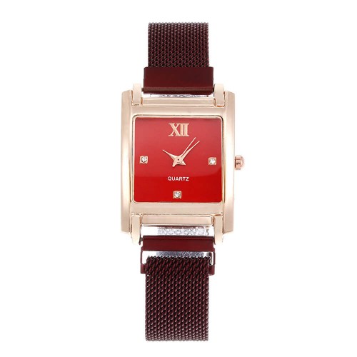  Rectangular Dial Women's Magnetic Wrist Watch - Red |image