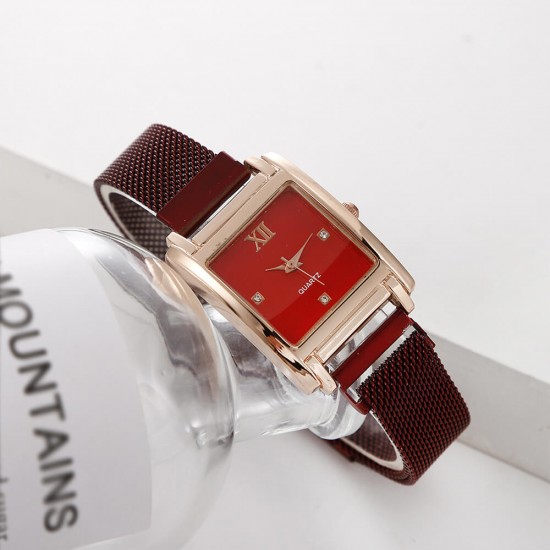  Rectangular Dial Women's Magnetic Wrist Watch - Red |image