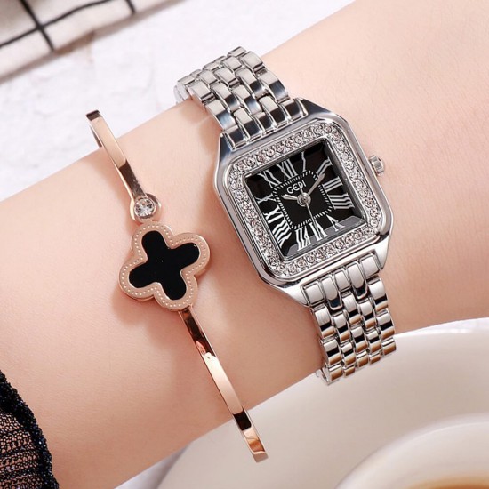  Square Shape mesh strap Ladies Bracelet Watch - Silver |image