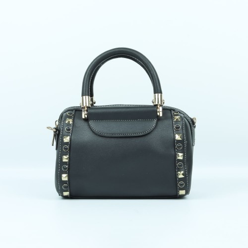 Women's Fashion Zipper Closure Leather Shoulder Bag - Black |image
