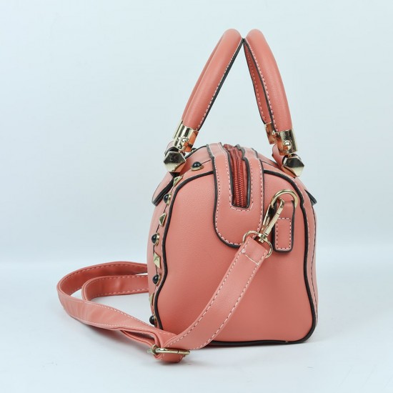 Women's Fashion Zipper Closure Leather Shoulder Bag - Orange |image