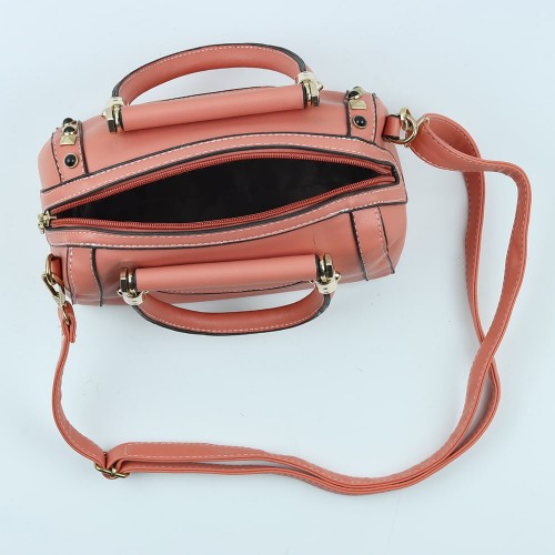 Women's Fashion Zipper Closure Leather Shoulder Bag - Orange |image