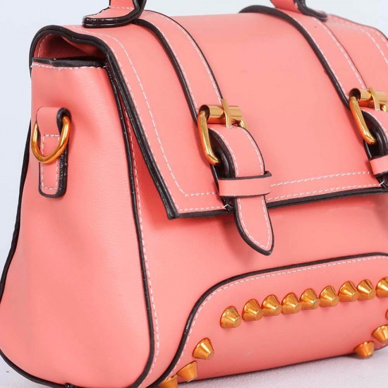 Magnetic Flap Closure Women's Leather Shoulder Bag - Dark Pink |image