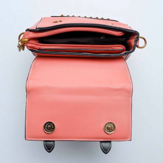 Magnetic Flap Closure Women's Leather Shoulder Bag - Dark Pink |image