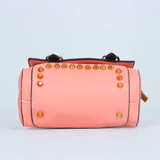 Magnetic Flap Closure Women's Leather Shoulder Bag - Dark Pink |image