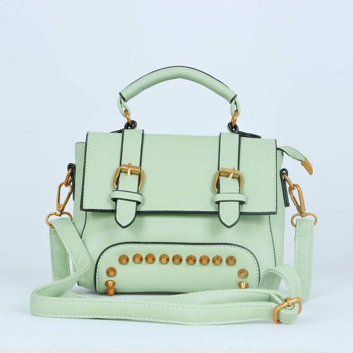 Magnetic Flap Closure Women's Leather Shoulder Bag - Green |image