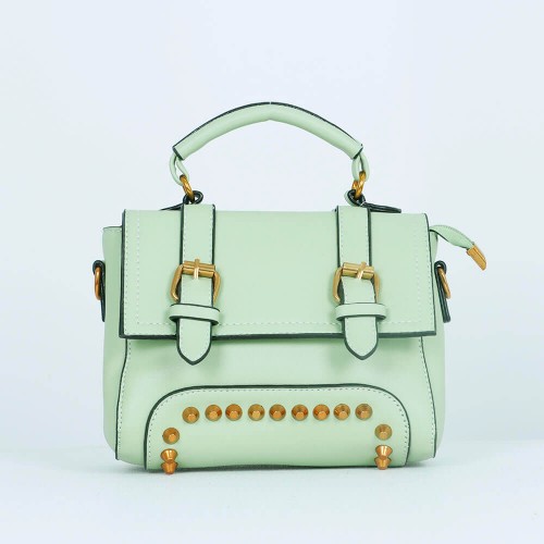 Magnetic Flap Closure Women's Leather Shoulder Bag - Green |image