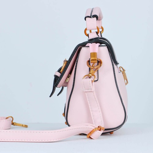 Magnetic Flap Closure Women's Leather Shoulder Bag - Pink |image