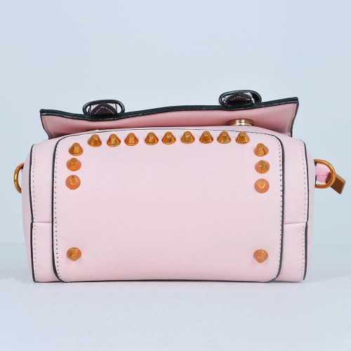 Magnetic Flap Closure Women's Leather Shoulder Bag - Pink |image
