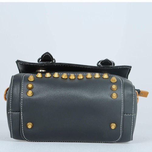 Magnetic Flap Closure Women's Leather Shoulder Bag - Black |image