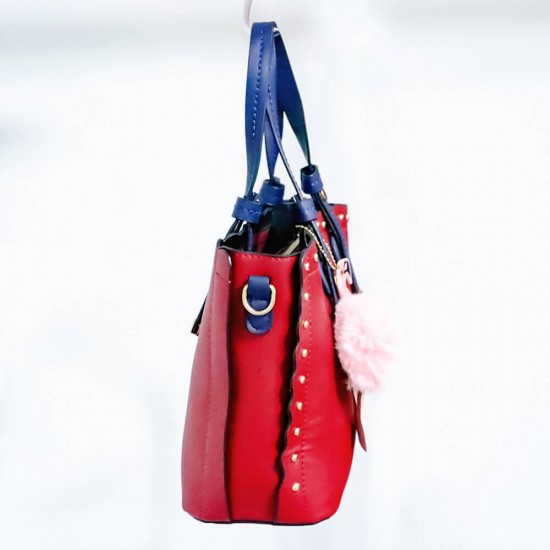 Zipper Closure Large Space Leather Tote Bag - Red |image