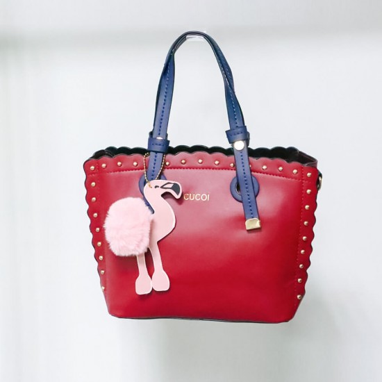 Zipper Closure Large Space Leather Tote Bag - Red |image