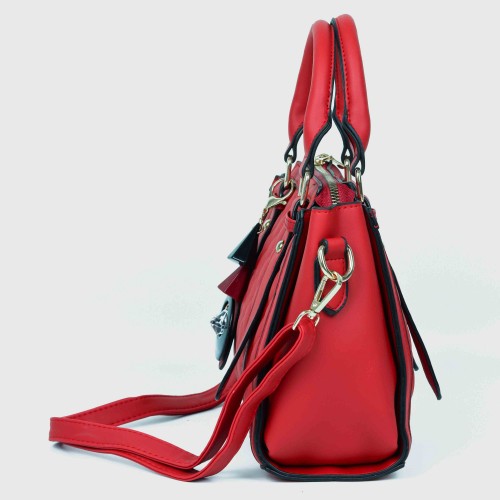 Diamond Stitched Leather Tote Handbag For Women - Red |image