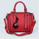 Diamond Stitched Leather Tote Handbag For Women - Red |image