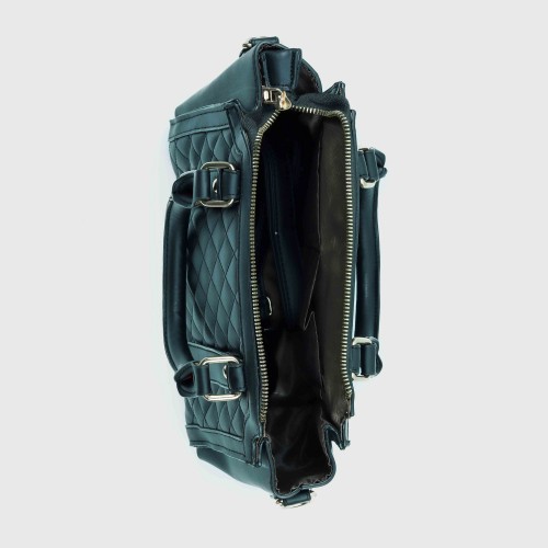 Diamond Stitched Leather Tote Handbag For Women - Black |image