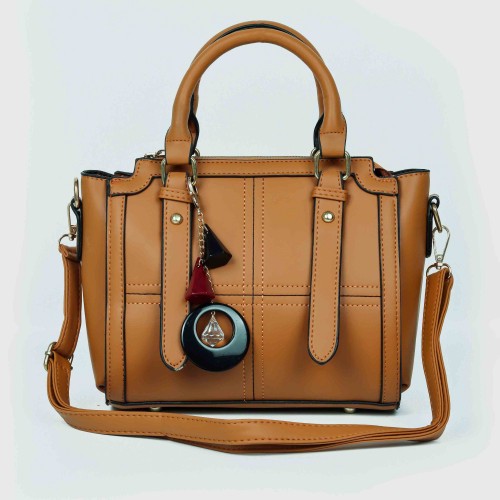 Diamond Stitched Leather Hand Bag For Women - Brown |image