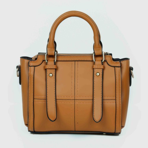 Diamond Stitched Leather Hand Bag For Women - Brown |image