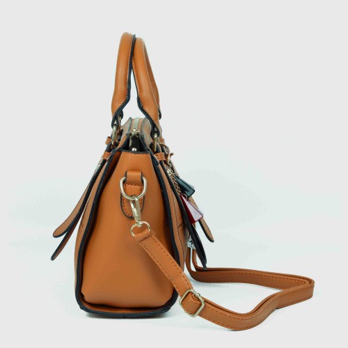 Diamond Stitched Leather Hand Bag For Women - Brown |image