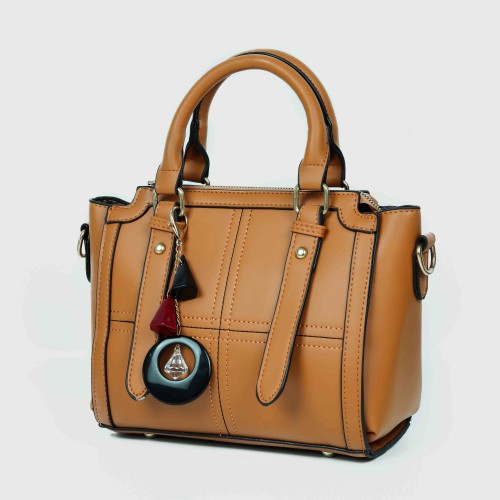 Diamond Stitched Leather Hand Bag For Women - Brown |image