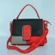 Multi Color Contrast Buckle Up Messenger Women Shoulder Bag - Red |image