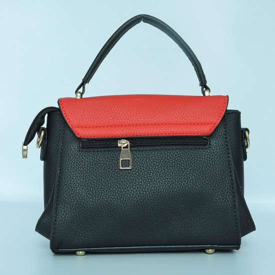Multi Color Contrast Buckle Up Messenger Women Shoulder Bag - Black |image