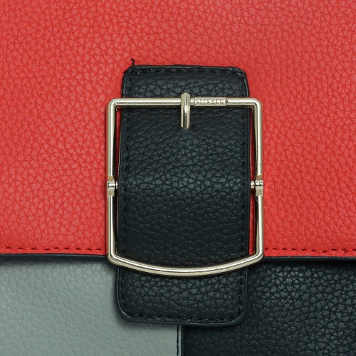 Multi Color Contrast Buckle Up Messenger Women Shoulder Bag - Black |image