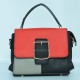 Multi Color Contrast Buckle Up Messenger Women Shoulder Bag - Black 