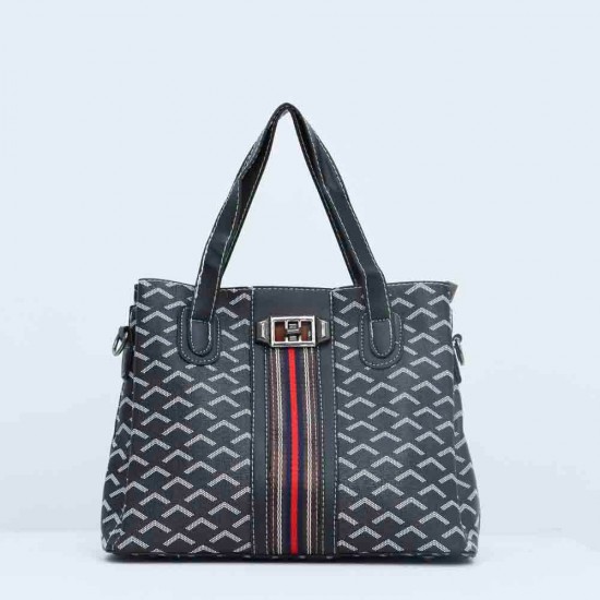 Vintage Large Space PU Leather Women's Printed Hand Bag Set - Black |image
