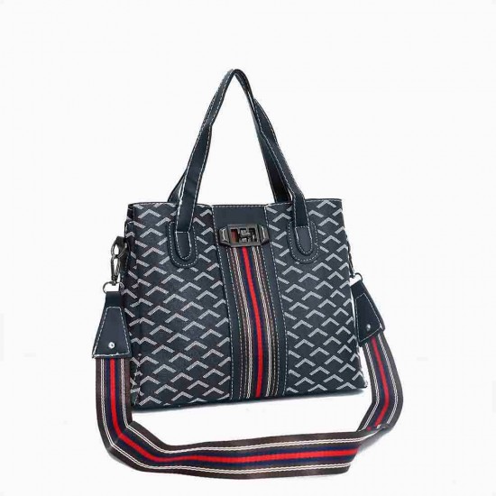 Vintage Large Space PU Leather Women's Printed Hand Bag Set - Black |image