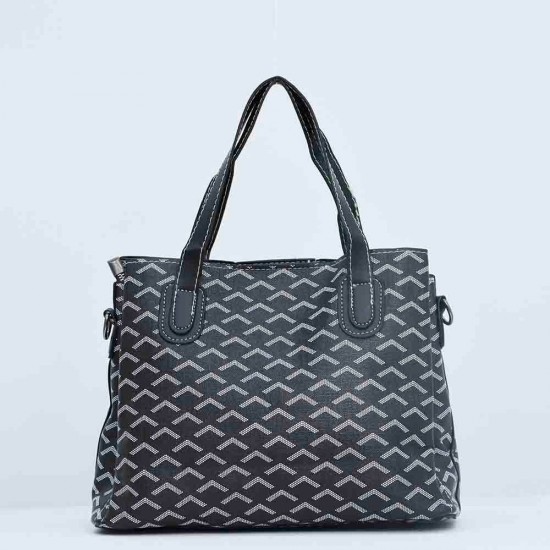 Vintage Large Space PU Leather Women's Printed Hand Bag Set - Black |image