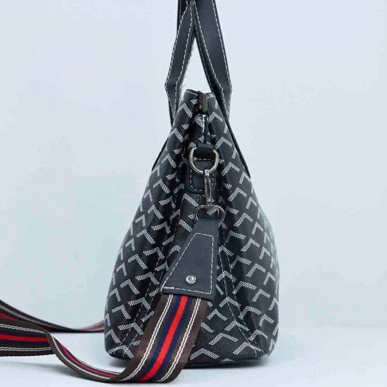 Vintage Large Space PU Leather Women's Printed Hand Bag Set - Black |image