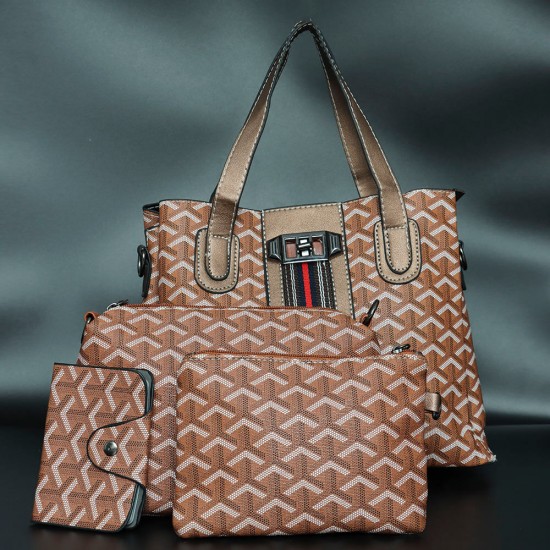 Image for Vintage PU Women's Leather Hand Bag Vintage Large Space Printed PU Leather Women's Hand Bag Set- Chocolate |image