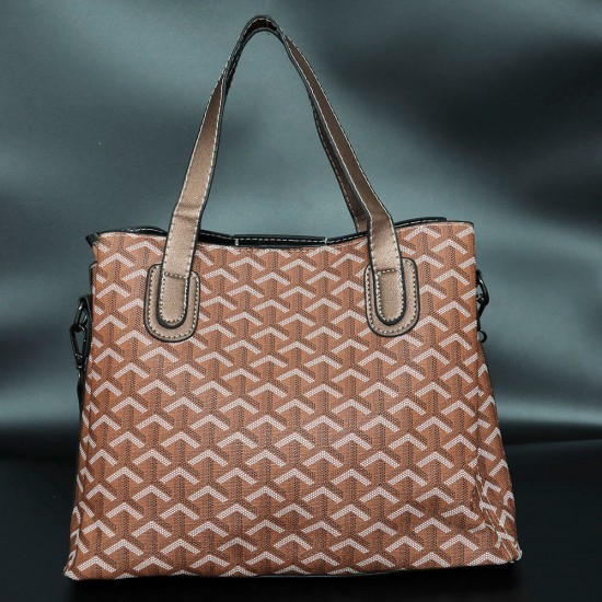 Image for Vintage PU Women's Leather Hand Bag Vintage Large Space Printed PU Leather Women's Hand Bag Set- Chocolate |image