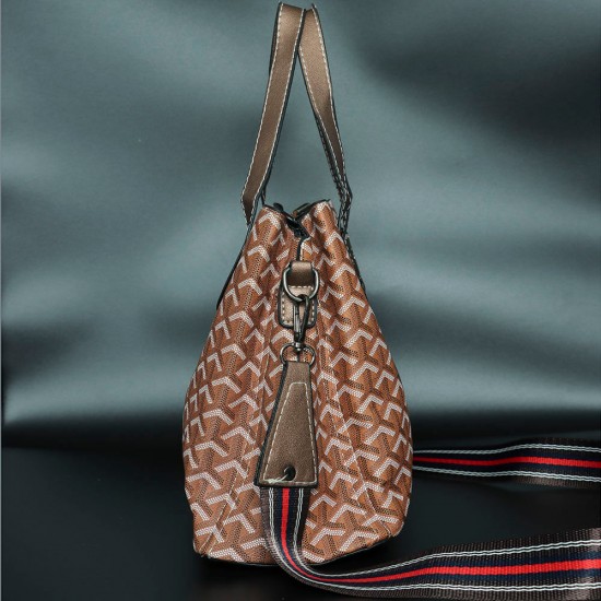 Image for Vintage PU Women's Leather Hand Bag Vintage Large Space Printed PU Leather Women's Hand Bag Set- Chocolate |image
