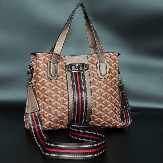 Image for Vintage PU Women's Leather Hand Bag Vintage Large Space Printed PU Leather Women's Hand Bag Set- Chocolate |image