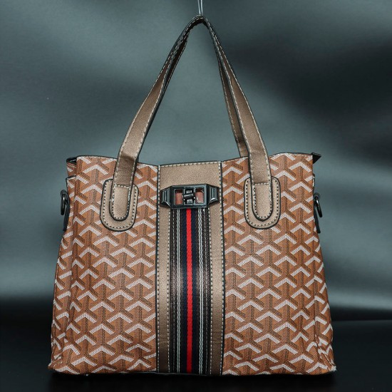 Image for Vintage PU Women's Leather Hand Bag Vintage Large Space Printed PU Leather Women's Hand Bag Set- Chocolate |image