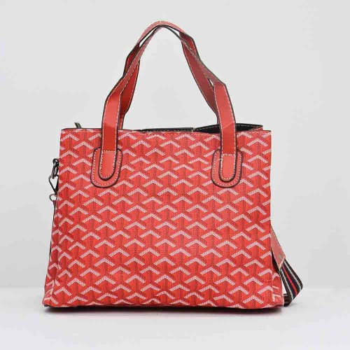 Vintage Large Space Printed PU Leather Women's Hand Bag Set- Red |image